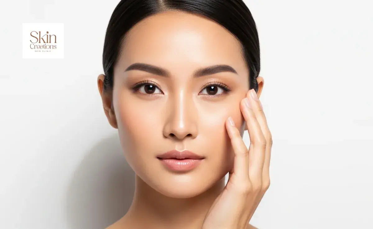 Woman with a defined V-shaped face without surgery, showing a slim jawline after non-surgical contouring treatment in Singapore