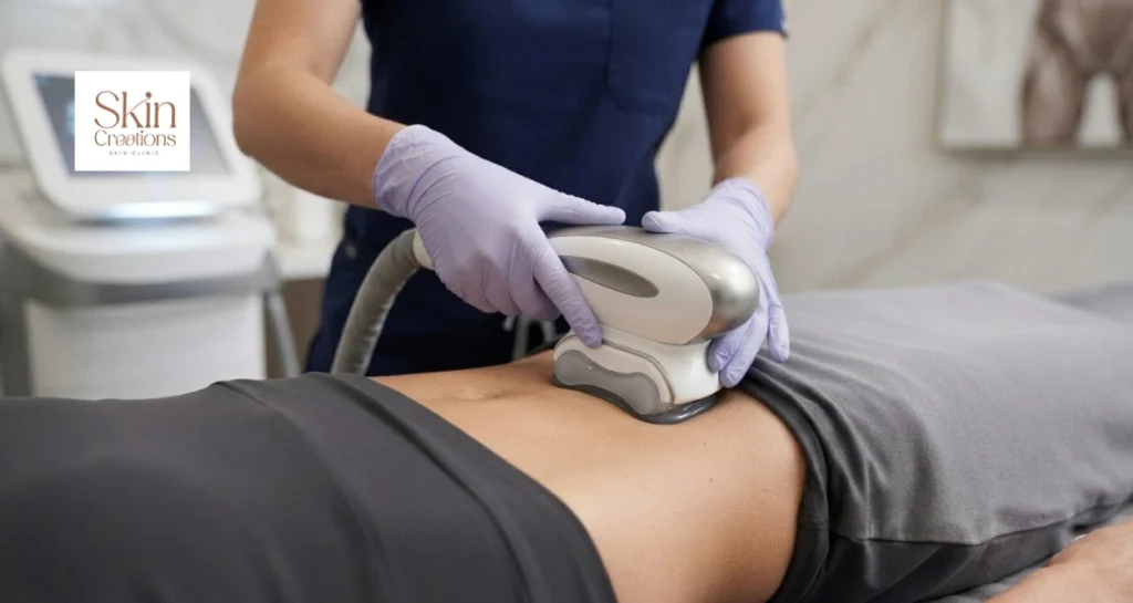 Professional non-invasive body sculpting procedure on the midsection