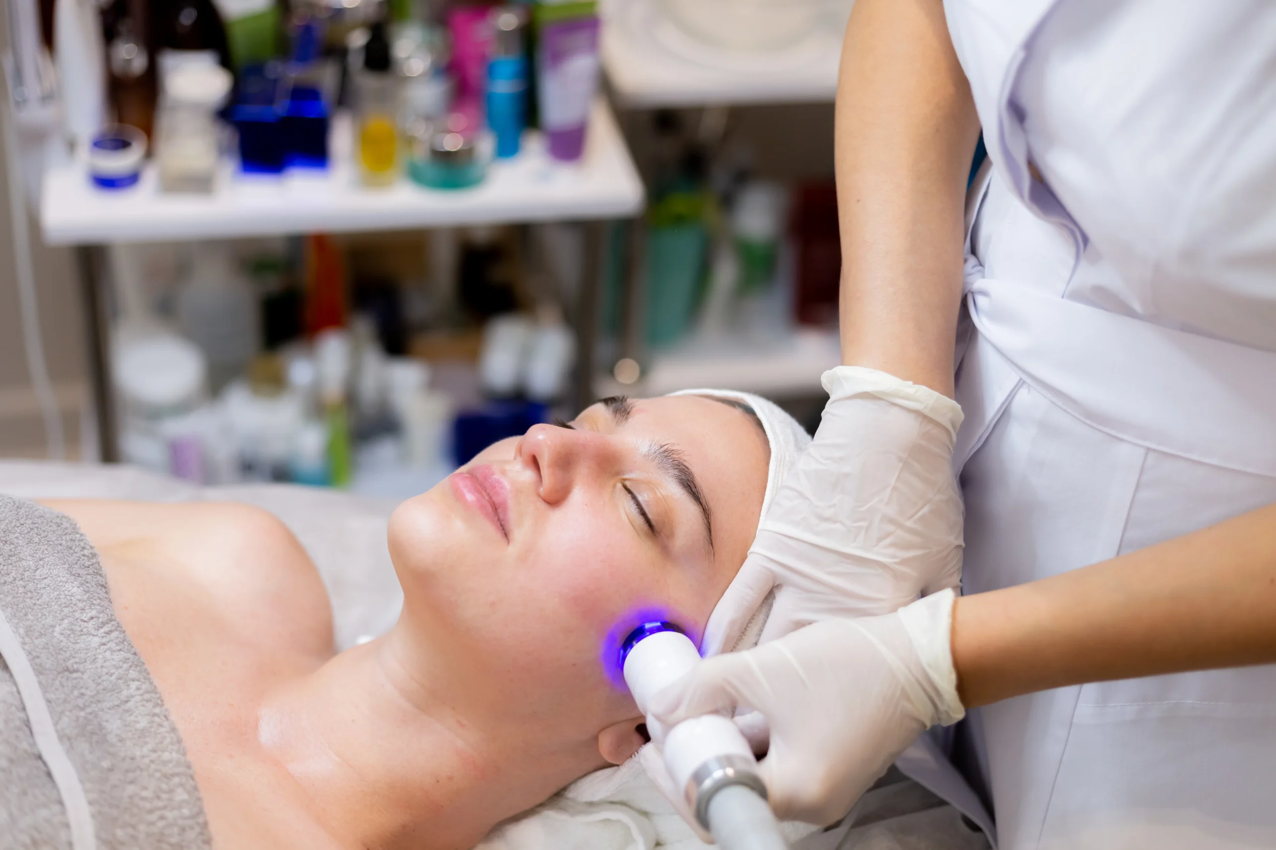Cryo lifting facial treatment being performed on a client in Singapore